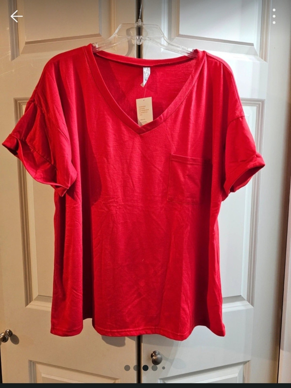 Simlu Bright Red V-Neck Short Sleeve Pocket Tee NWT